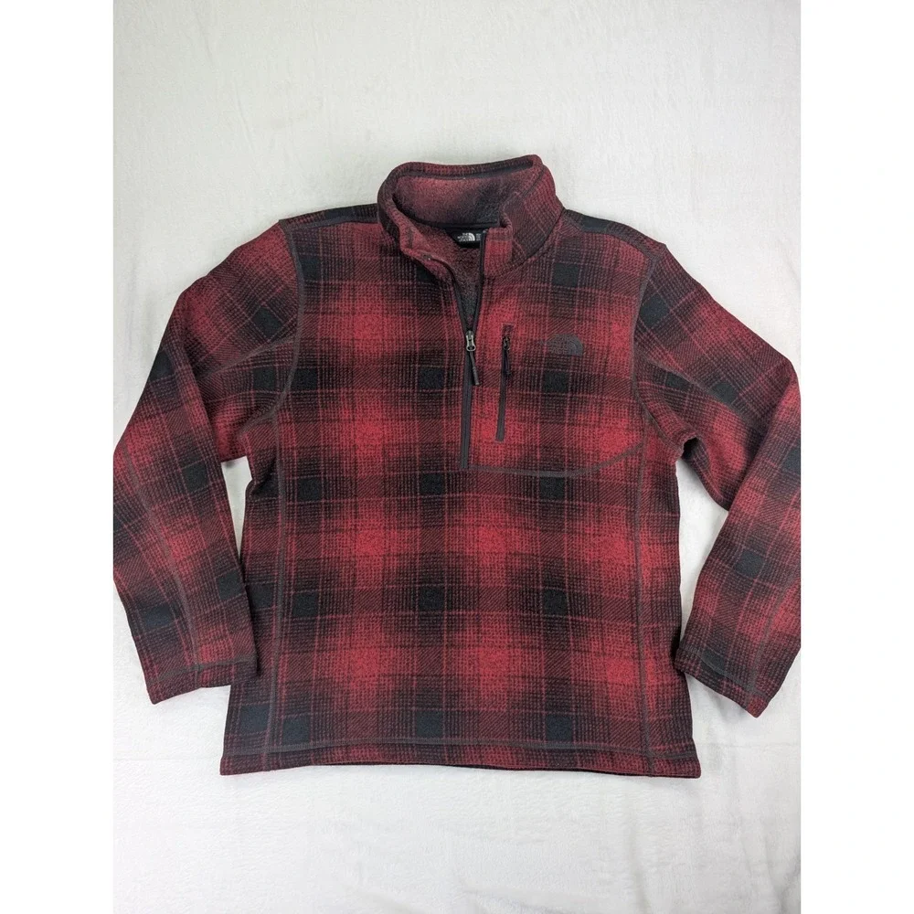 The North Face Gordon Lyons Plaid 1/4 Zip Jacket Mens Medium Red Fleece Gorpcore